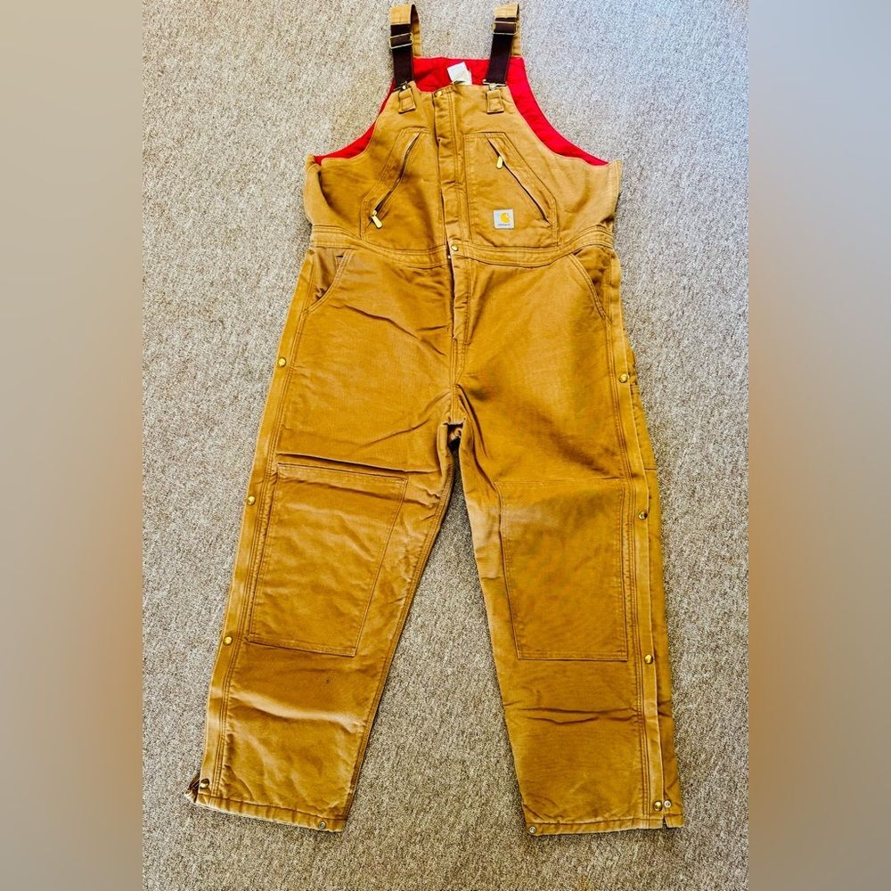 Men’s Carhartt Bib Overalls in Tan, size 44x32